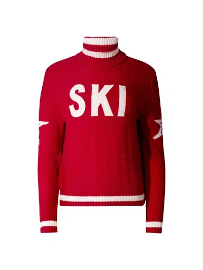 Perfect Moment Glacier Merino Wool Turtleneck Sweater In Red