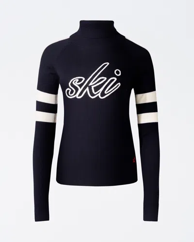 Perfect Moment Women's Neve Merino Wool Sweater, Ski Knitwear, Dark Charcoal Blue, S