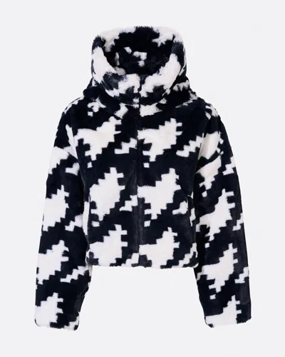 Perfect Moment Houndstooth Noelle Faux Fur Jacket M In Houndstooth-black-snow-white
