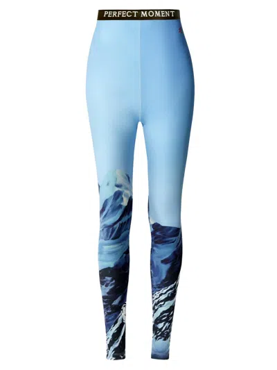 Perfect Moment Printed Base Layer Leggings In Ski Lift Blue