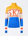 Perfect Moment Women's Schild Merino Wool Sweater, Ski Knitwear, Blue & Yellow, Xl In True-indigo