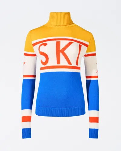 Perfect Moment Women's Schild Merino Wool Sweater, Ski Knitwear, Blue & Yellow, Xl In True-indigo