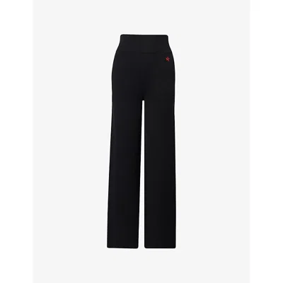 Perfect Moment Womens Black Chalet Wide-leg Knitted Merino-wool Trousers