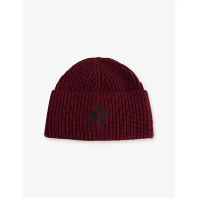 Perfect Moment Womens Embroidered Star Patch Wool Beanie Wine