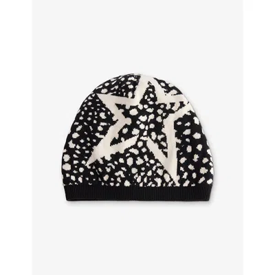 Perfect Moment Womens Leopard Jacquard Wool Beanie Snow Leopard - B/w