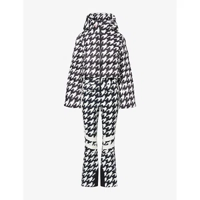 Perfect Moment Polar Flare Houndstooth Down Ski Suit In Black