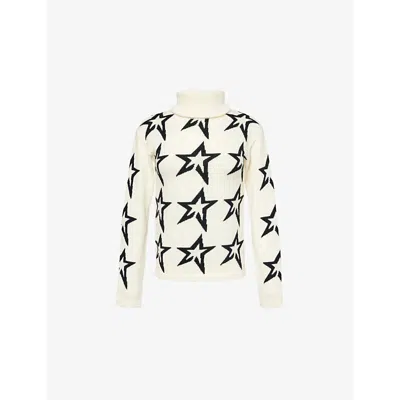 Perfect Moment Womens  Star Dust Turtleneck Wool Jumper In Snow White/black Star
