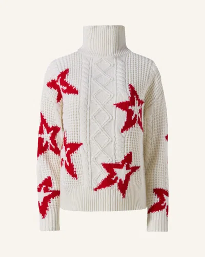 Perfect Moment Wool Cable Star Turtleneck Sweater In Metallic