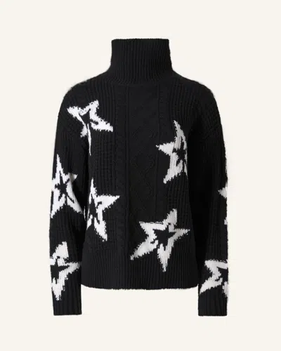 Perfect Moment Wool Cable Star Turtleeck Sweater Xl In Black