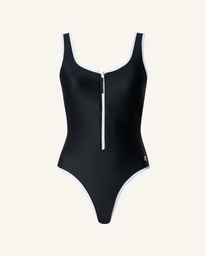 Perfect Moment Zip Front Swimsuit Xl In Black