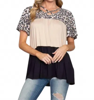 Perfect Peach Leopard Color Block Tunic Top In Leopard/tan/black In Multi