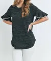 Perfect Peach Pompom Detail Bell Sleeves In Black In Black