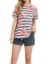 Perfect Peach Short Sleeved Striped Floral Tee In Multicolor In Multi