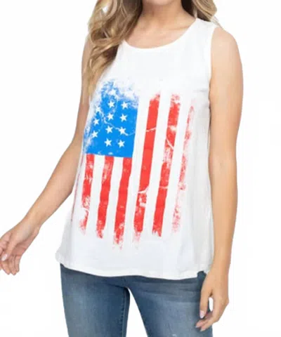Perfect Peach Women's Usa Flag Round Neck Tank Top In White