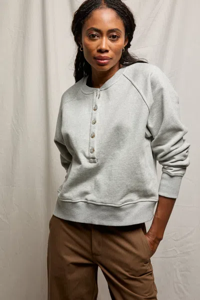 Perfectwhitetee Bowen Raglan Button Down Sweatshirt In Heather Grey In Gray