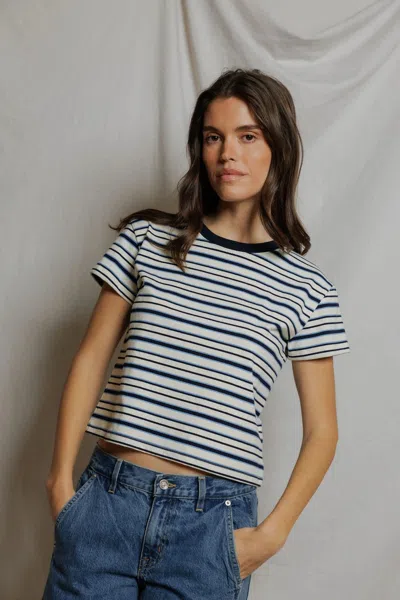 Perfectwhitetee Stripe Supima Cotton Tee Navy Pacific Stripe In Blue