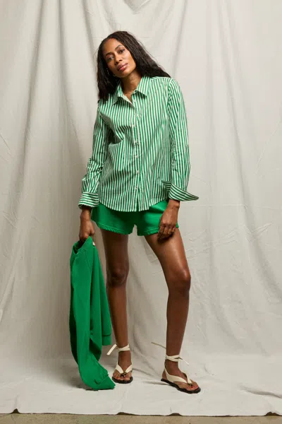 Perfectwhitetee Gisele Button Down Shirt In Grass Stripe In Green