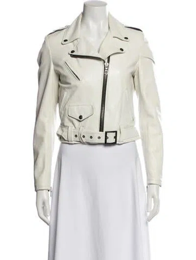 Pre-owned Perfecto Brand By Schott Nyc Leather Biker Jacket In White