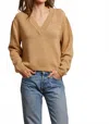 Perfectwhitetee Addie Cotton Oversized V-neck Sweater In Suede In Brown