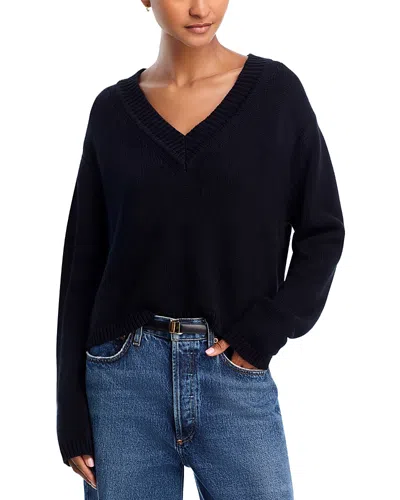 Perfectwhitetee Addie Oversized Long Sleeve V Neck Sweater In Black