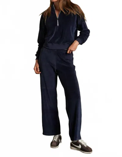 Perfectwhitetee Alex Velour Pant In Navy In Blue
