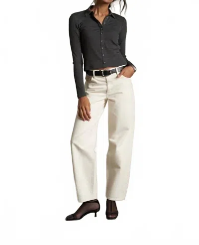 Perfectwhitetee Amee Rib Long Sleeve Polo In Charcoal In Black