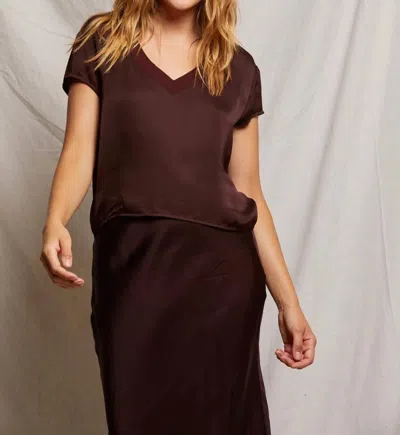Perfectwhitetee Amelie Satin V Neck Tee In Blackberry