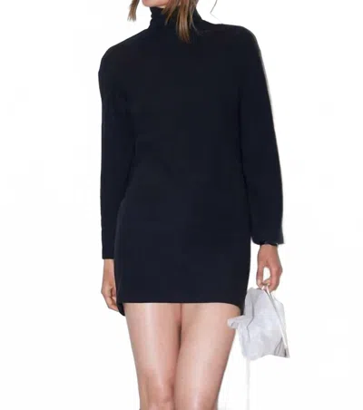 Perfectwhitetee Anette Brushed Sweater Mock Neck Dress In Black In Blue