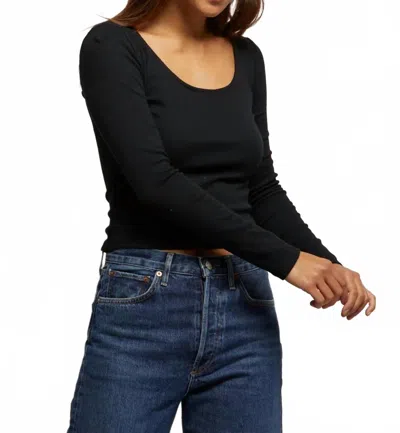 Perfectwhitetee Anya Ribbed Long Sleeve Tee In True Black