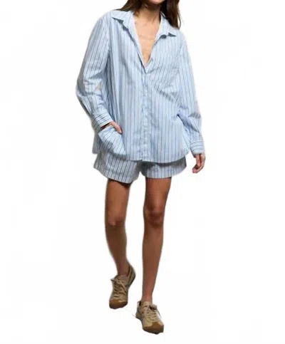 Perfectwhitetee Avalon Poplin Button Down Shirt In Pacific Stripe In Blue