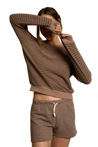 Perfectwhitetee Bennie Sweatshorts In Mocha Charcoal Stripe In Transparent