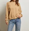 Perfectwhitetee Blake French Terry Oversized Crew Sweater In Suede In Brown