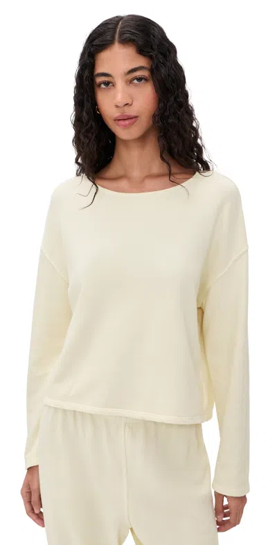 Perfectwhitetee Briana French Terry Long Sleeve Tee Custard In Multi