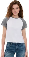 Perfectwhitetee Britt Color Block Tee In White/heather Grey