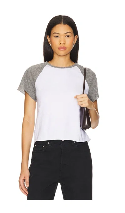 Perfectwhitetee Britt Color Block Tee In White/heather Grey