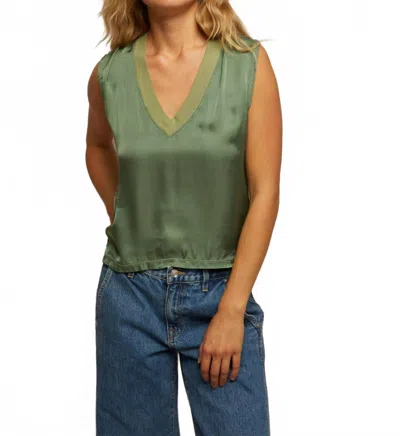 PERFECTWHITETEE CELINA SATIN V NECK TANK IN ALOE