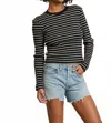 Perfectwhitetee Clyde Long Sleeve Baby Tee In True Black/ Natural Stripe In Black