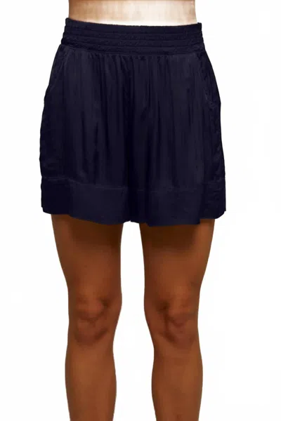 Perfectwhitetee Colette Satin Pull On Shorts In Navy In Blue