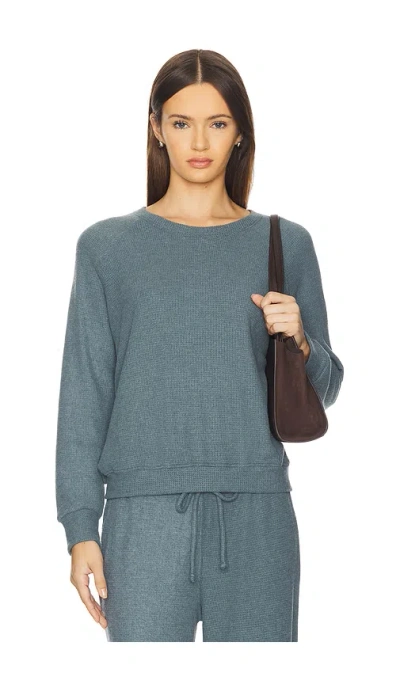 Perfectwhitetee Cooper Waffle Crew Top In Blue