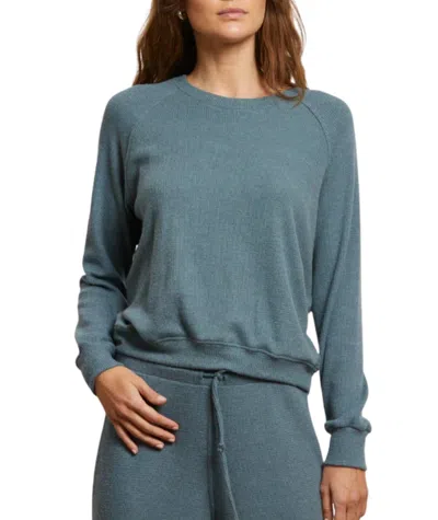 Perfectwhitetee Cooper Waffle Raglan Crew Sweatshirt In Slate In Green