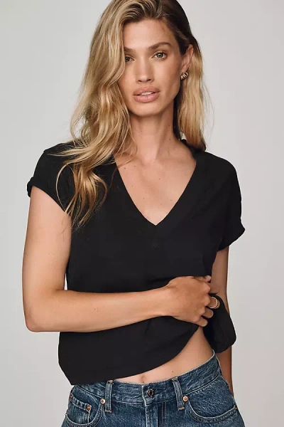 Perfectwhitetee Cotton Boxy V-neck Tee In Black