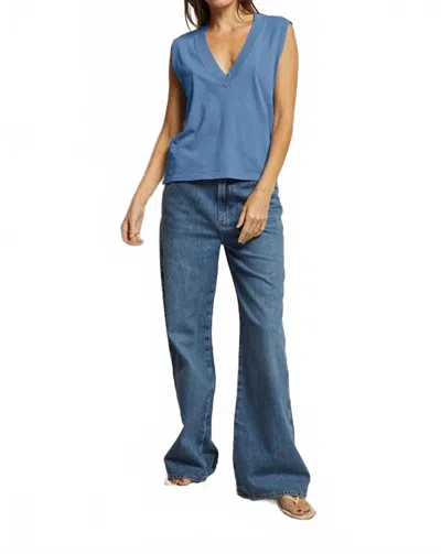 Perfectwhitetee Crispy Lightweight Cotton Sleeveless V-neck Tank Top In Carolina Blue