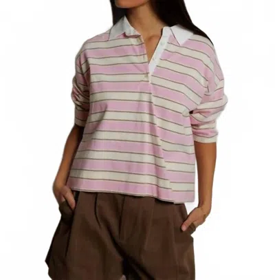 Perfectwhitetee Daria Cotton Collared Rugby Shirt In Sugar Pink Mocha Stripe In Multi