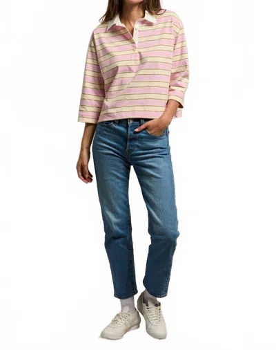 Perfectwhitetee Daria Cotton Rugby Top In Sugar Pink Stripe In Multi