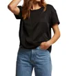 Perfectwhitetee Delphine Satin Crew Neck Tee In True Black In Black