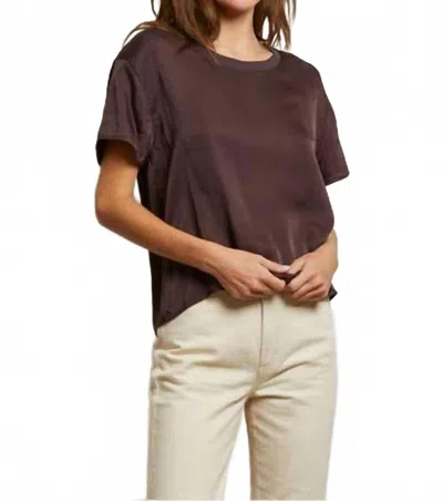 Perfectwhitetee Delphine Satin Crew Neck Tee In Cocoa In Brown