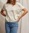 Perfectwhitetee Delphine Satin Crew Neck Tee In Sugar In Multi
