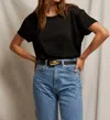 Perfectwhitetee Delphine Satin Crew Neck Tee In True Black In Black