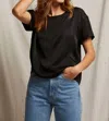 Perfectwhitetee Delphine Satin Crew Neck Tee In True Black In Black