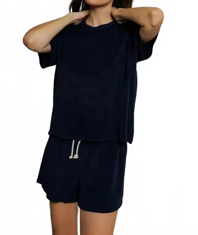 Perfectwhitetee Donna Loop Terry Short Sleeve Tee In Navy In Red